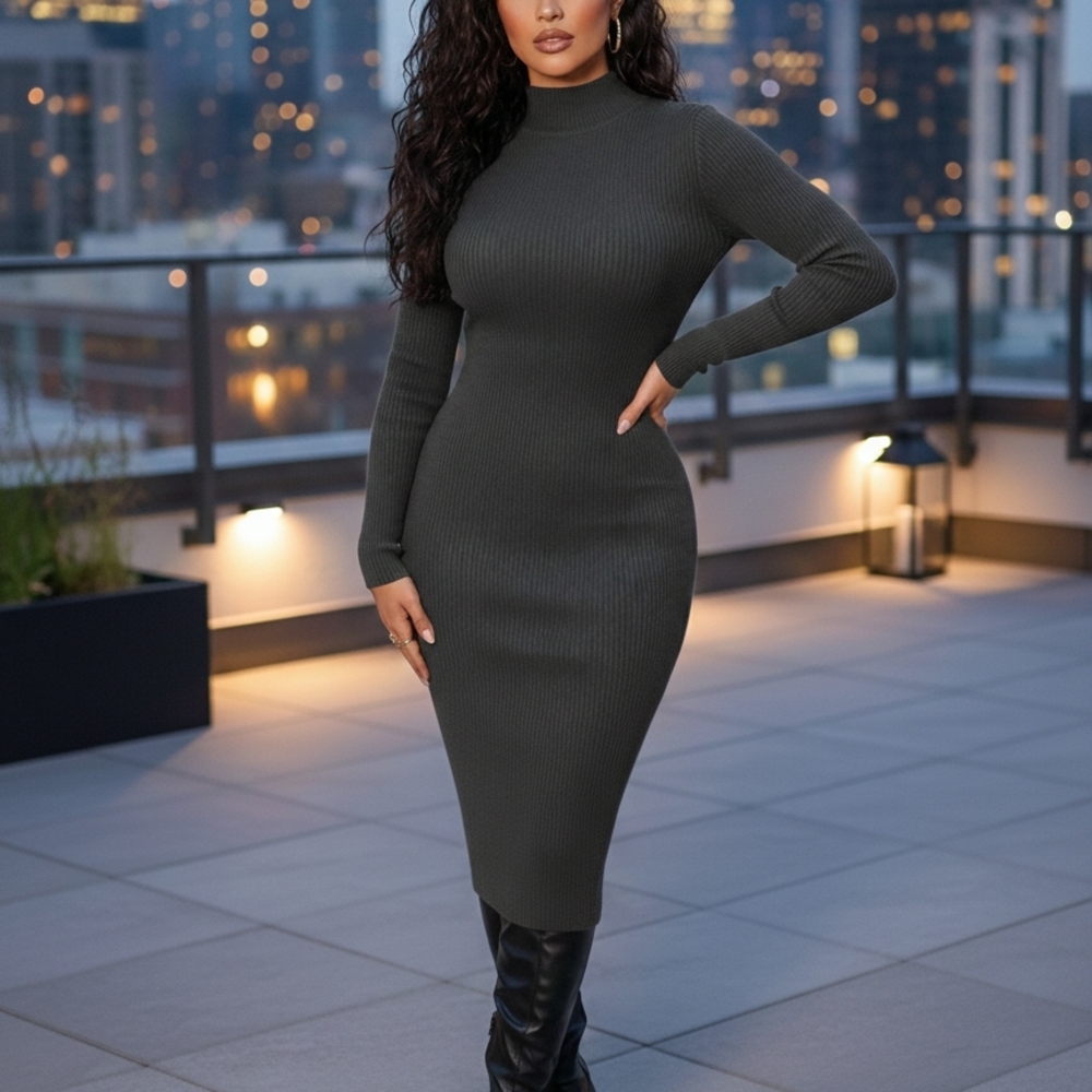 Zara Dark Gray Long Sleeve Dress